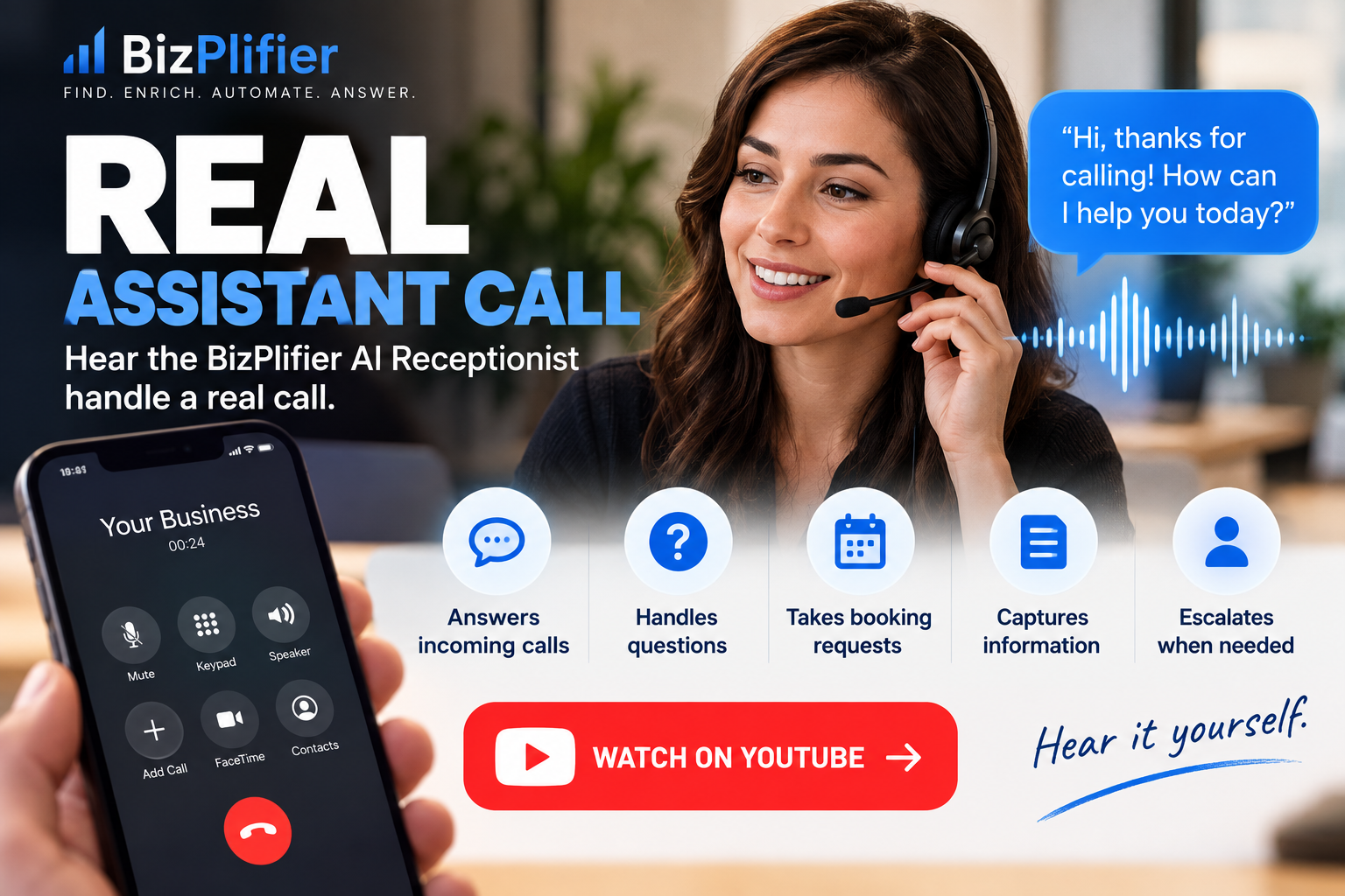 Hear the BizPlifier AI Receptionist in Action: A Real Assistant Call